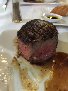 A three inch high fat free medium rare steak. Who could resist that!